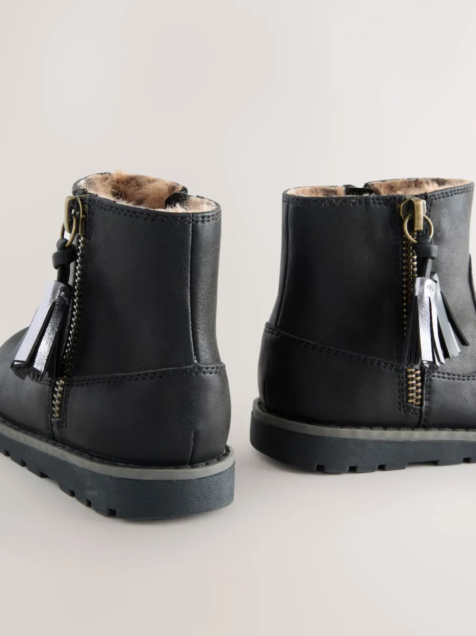Black Wide Fit (G) Chelsea Zip Tassel Ankle Boots