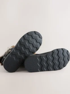 Black Wide Fit (G) Faux Fur Lined Buckle Boots