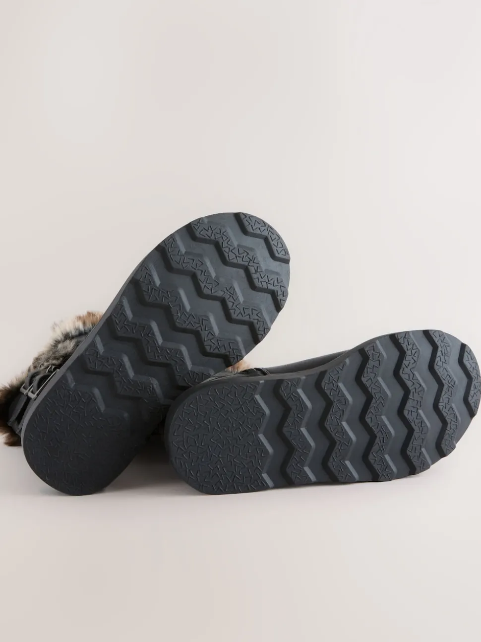 Black Wide Fit (G) Faux Fur Lined Buckle Boots