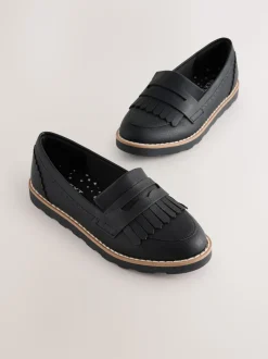 Black Wide Fit (G) School Loafers