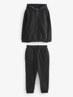Black Zip Through Hoodie And Joggers School Sports Set (3-16yrs)