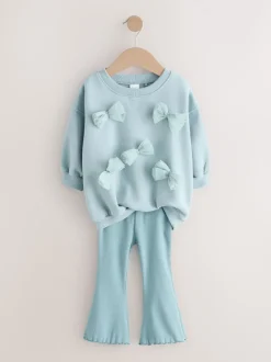 Blue Bow Sweatshirt & Flare Leggings Set (3mths-7yrs)