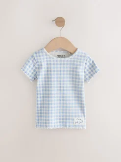 Blue Ribbed Short Sleeve Tops 5 Pack (3mths-7yrs)
