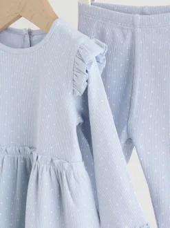 Blue Spot Baby Long Sleeve Frill Top And Leggings Set (0mths-2yrs)