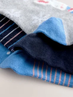 Blue and Grey Cotton Rich Chirstmas Character Ankle Socks 3 Pack
