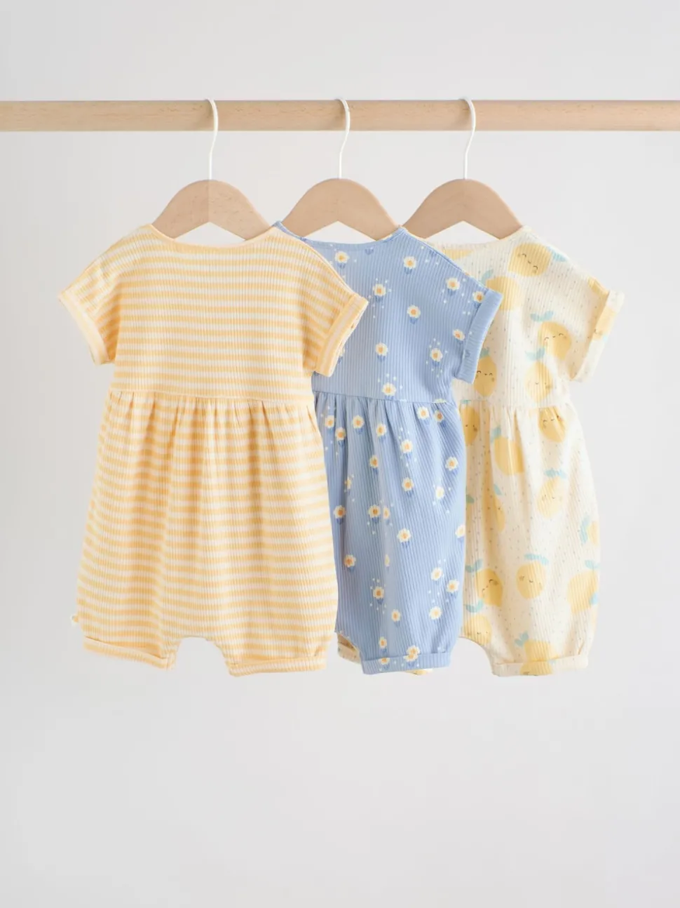 Blue and Lemon Printed Button T Shirt Jersey 3 Pack Baby Rompers