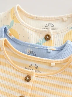Blue and Lemon Printed Button T Shirt Jersey 3 Pack Baby Rompers