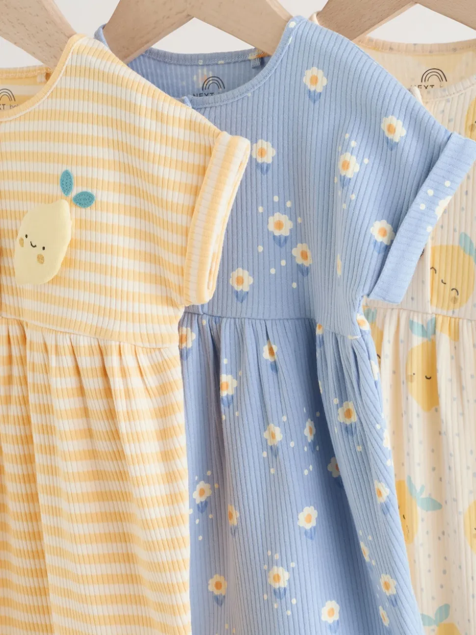 Blue and Lemon Printed Button T Shirt Jersey 3 Pack Baby Rompers