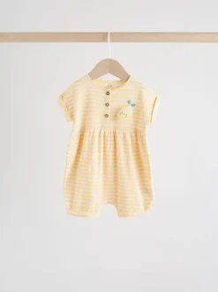 Blue and Lemon Printed Button T Shirt Jersey 3 Pack Baby Rompers