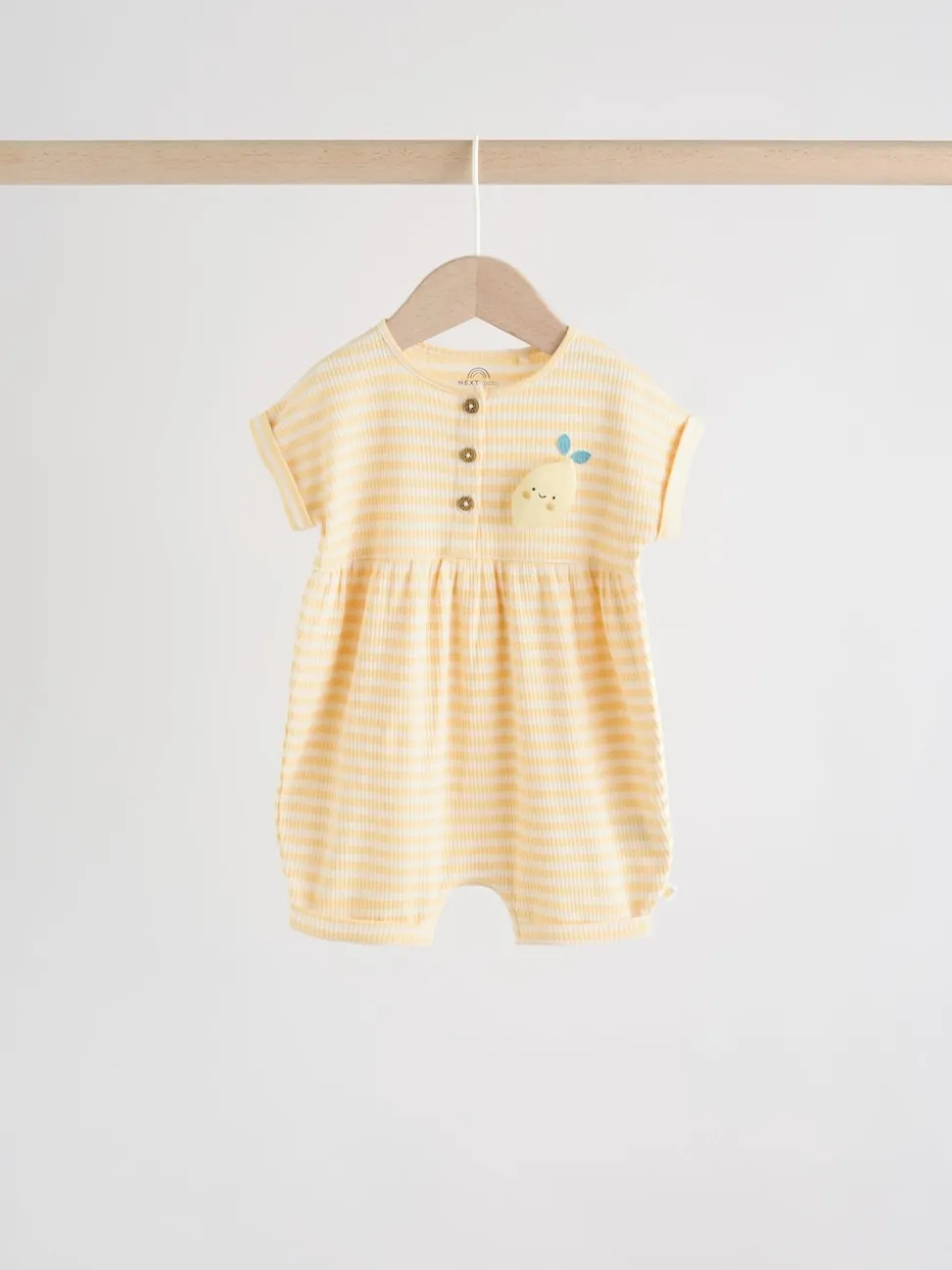 Blue and Lemon Printed Button T Shirt Jersey 3 Pack Baby Rompers