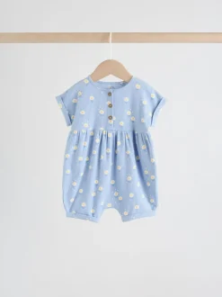 Blue and Lemon Printed Button T Shirt Jersey 3 Pack Baby Rompers