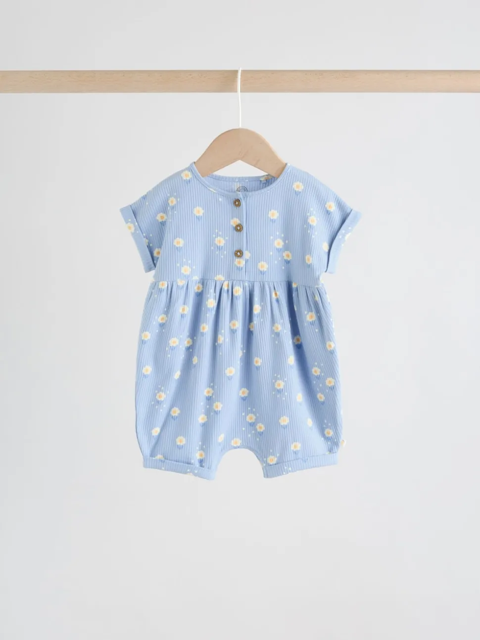 Blue and Lemon Printed Button T Shirt Jersey 3 Pack Baby Rompers