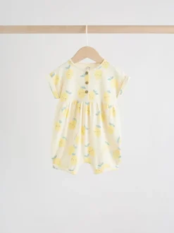 Blue and Lemon Printed Button T Shirt Jersey 3 Pack Baby Rompers
