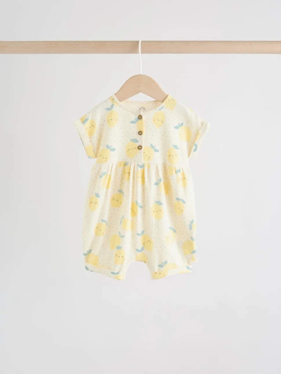 Blue and Lemon Printed Button T Shirt Jersey 3 Pack Baby Rompers