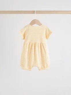 Blue and Lemon Printed Button T Shirt Jersey 3 Pack Baby Rompers