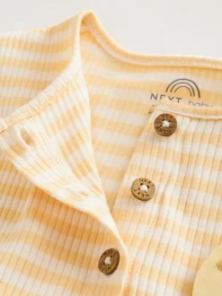 Blue and Lemon Printed Button T Shirt Jersey 3 Pack Baby Rompers