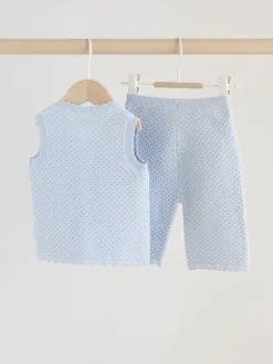 Blue Baby Knitted Top and Leggings Set 2 Piece (0mths-2yrs)