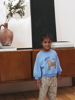 Blue Cat Animal Print Sweatshirt & Wide Leg Trousers Set (3mths-7yrs)