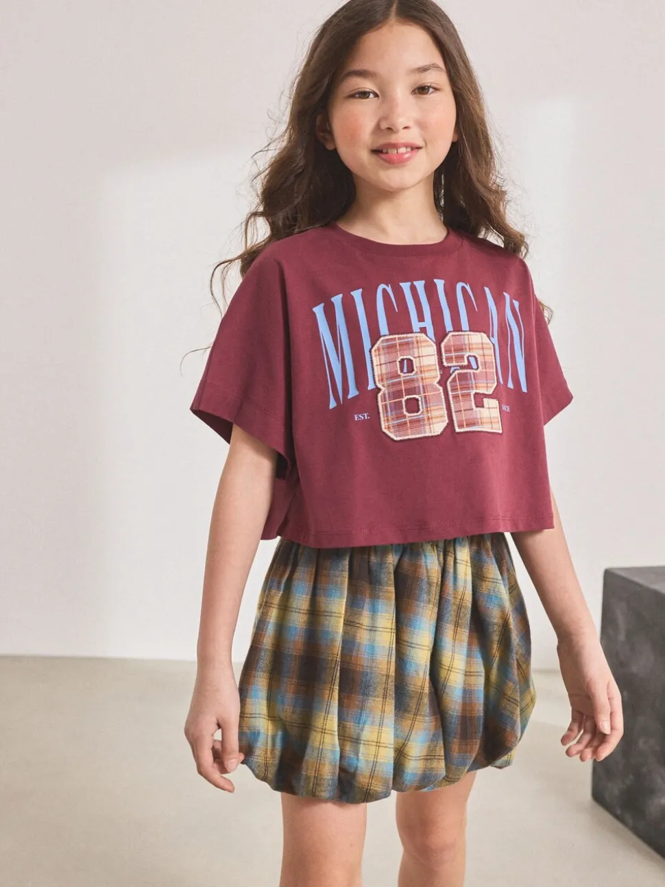 Blue Check Puffball Skirt (3-16yrs)