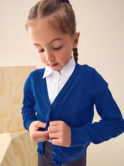 Blue Cotton Rich Bow Pocket School Cardigan (3-16yrs)