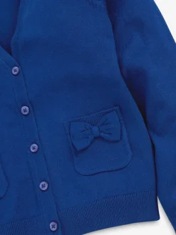 Blue Cotton Rich Bow Pocket School Cardigan (3-16yrs)