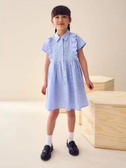 Blue Cotton Rich Frill Gingham School Dress (3-14yrs)