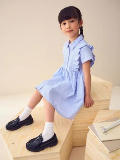 Blue Cotton Rich Frill Gingham School Dress (3-14yrs)
