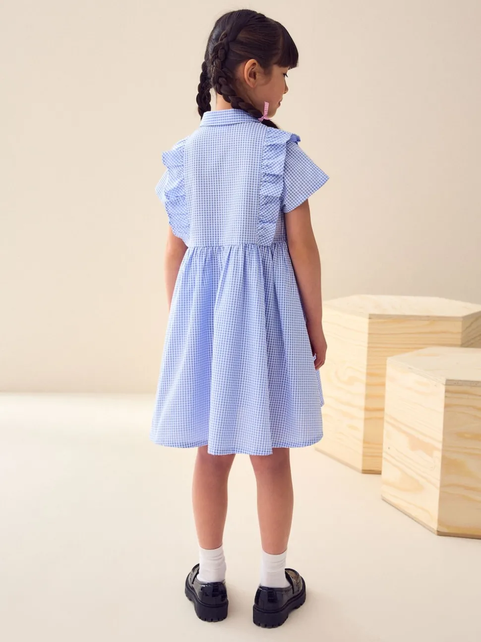 Blue Cotton Rich Frill Gingham School Dress (3-14yrs)