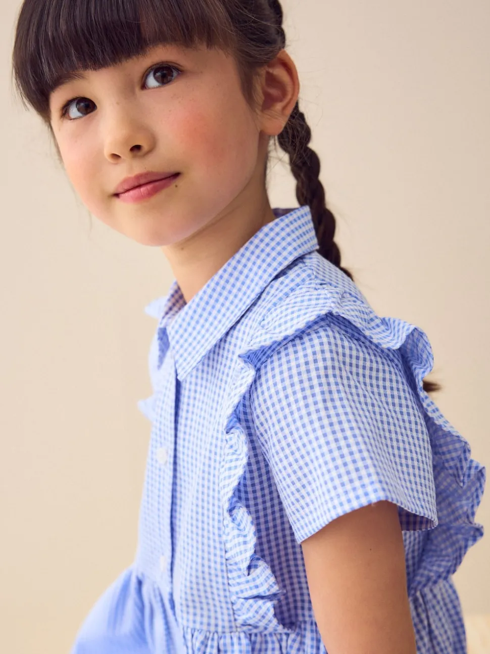 Blue Cotton Rich Frill Gingham School Dress (3-14yrs)