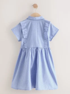 Blue Cotton Rich Frill Gingham School Dress (3-14yrs)