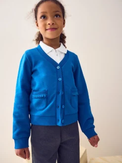 Blue Cotton Rich Frill Pocket Jersey School Cardigan (3-16yrs)