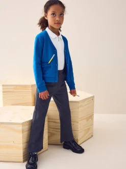 Blue Cotton Rich Frill Pocket Jersey School Cardigan (3-16yrs)