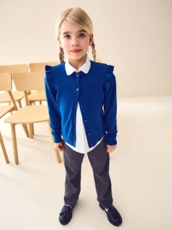 Blue Cotton Rich Frill Shoulder School Cardigan (3-16yrs)