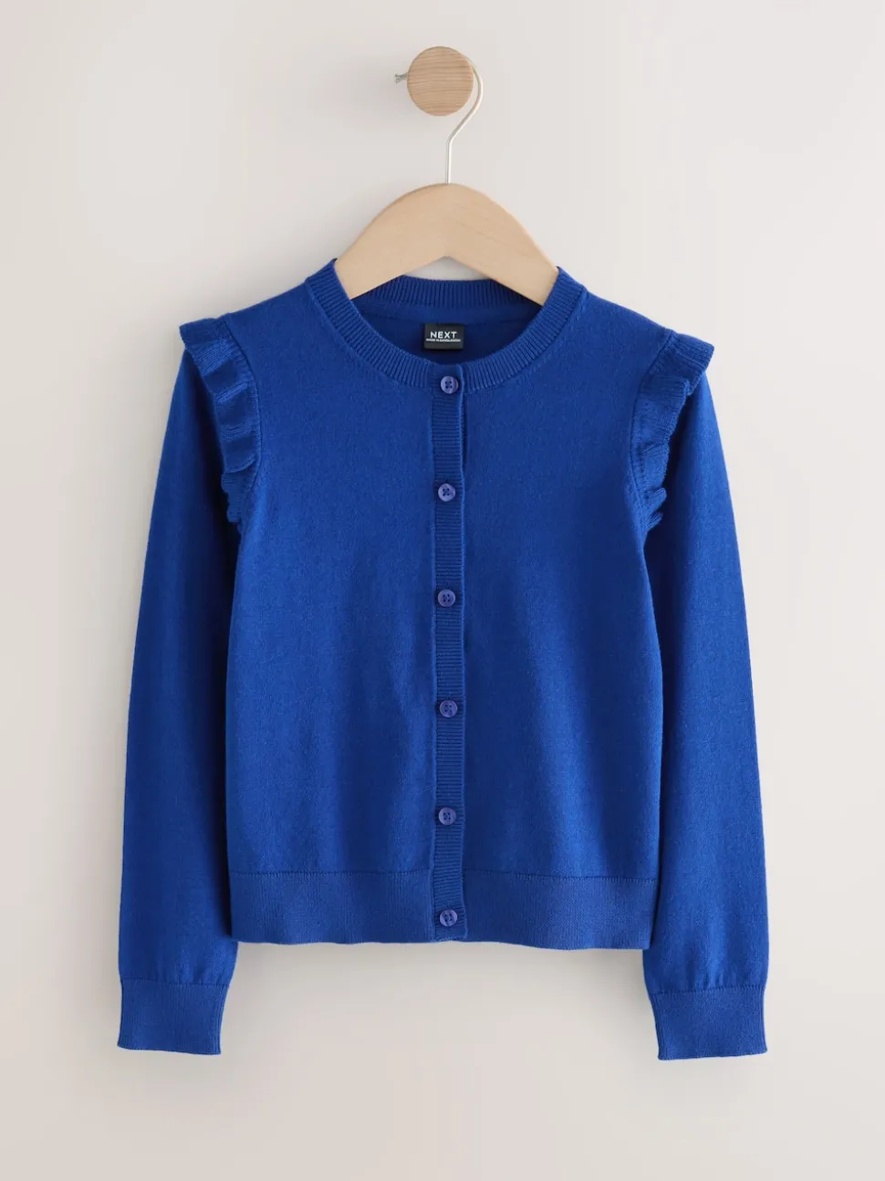 Blue Cotton Rich Frill Shoulder School Cardigan (3-16yrs)