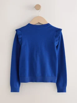 Blue Cotton Rich Frill Shoulder School Cardigan (3-16yrs)