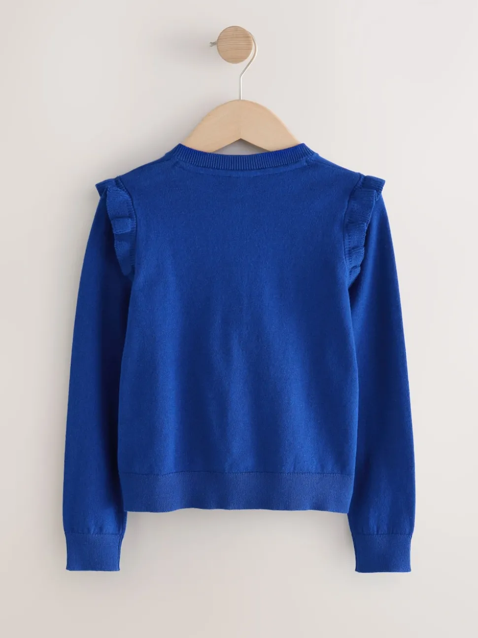 Blue Cotton Rich Frill Shoulder School Cardigan (3-16yrs)