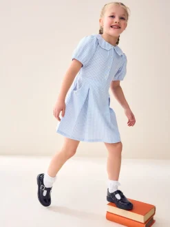 Blue Cotton Rich Scalloped Collar Gingham School Dress (3-14yrs)