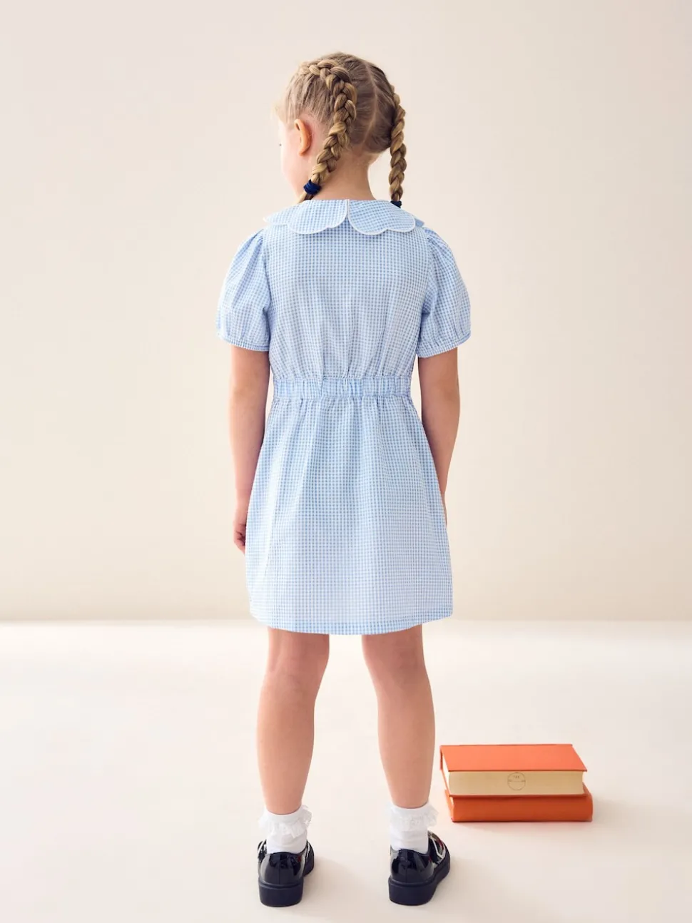 Blue Cotton Rich Scalloped Collar Gingham School Dress (3-14yrs)