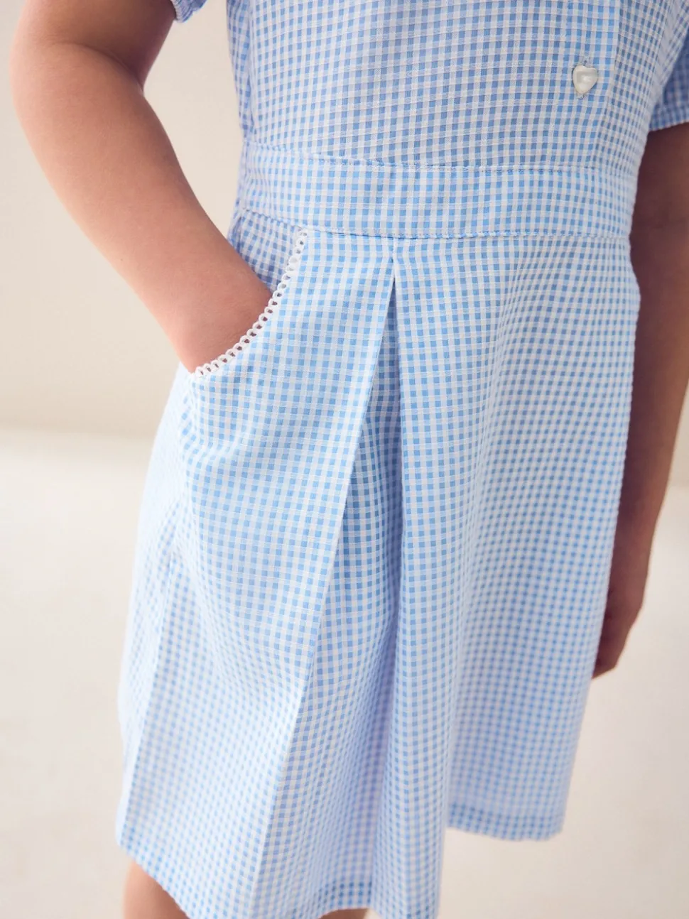 Blue Cotton Rich Scalloped Collar Gingham School Dress (3-14yrs)