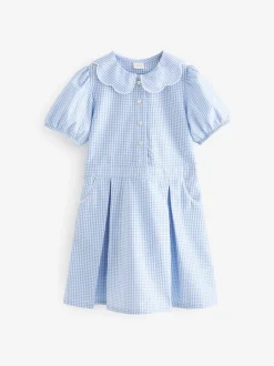 Blue Cotton Rich Scalloped Collar Gingham School Dress (3-14yrs)