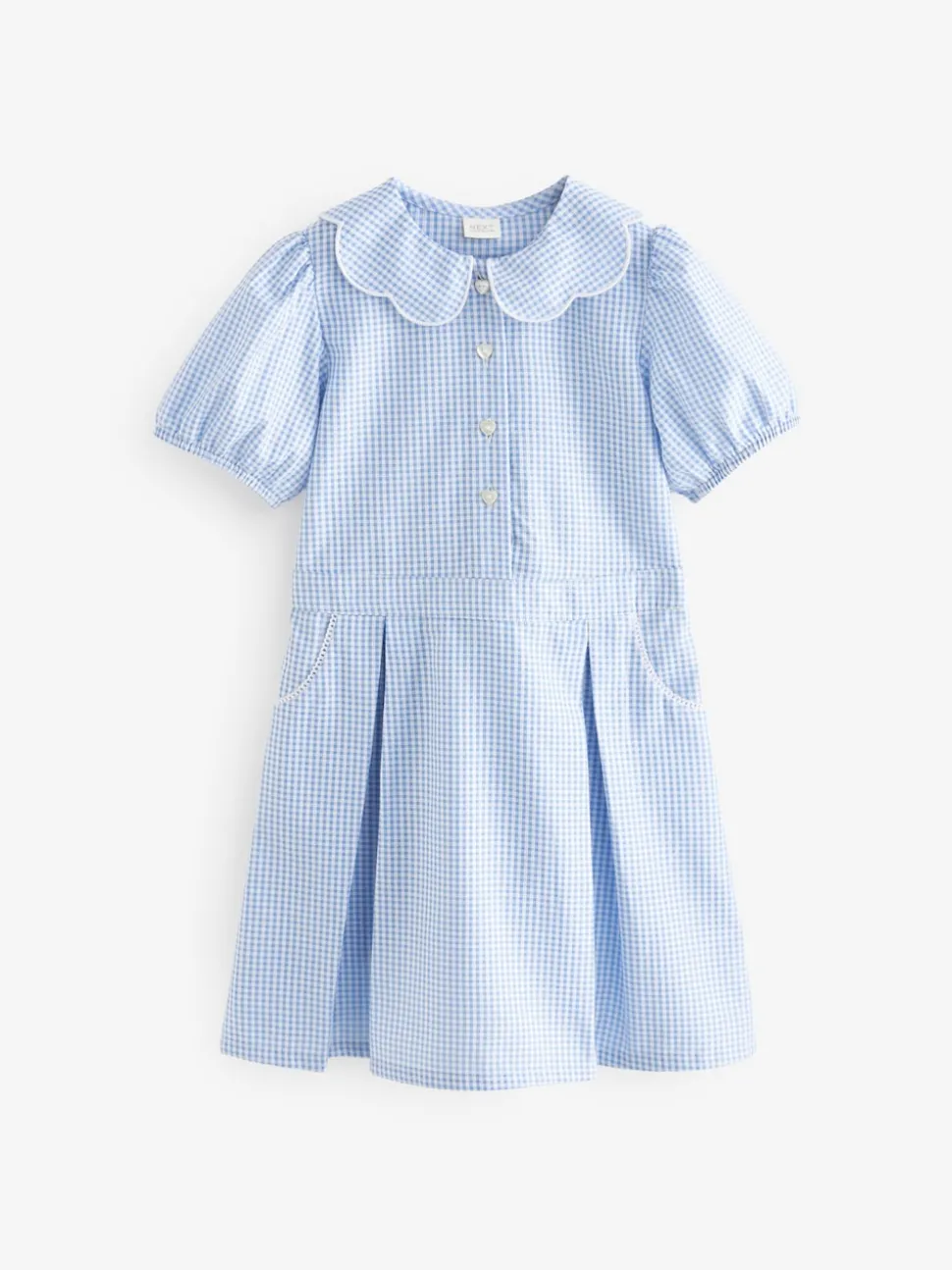 Blue Cotton Rich Scalloped Collar Gingham School Dress (3-14yrs)