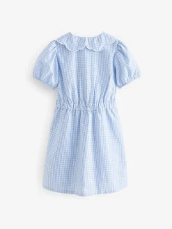 Blue Cotton Rich Scalloped Collar Gingham School Dress (3-14yrs)