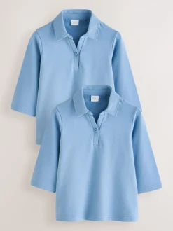 Blue Cotton Stretch 3/4 Sleeve School Jersey Blouses 2 Pack (3-16yrs)