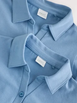 Blue Cotton Stretch 3/4 Sleeve School Jersey Blouses 2 Pack (3-16yrs)