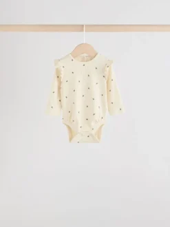 Blue/Cream/Coral Ditsy Baby Long Sleeve Frill Bodysuits 4 Pack (0mths-2yrs)