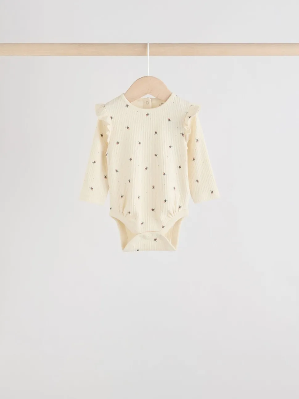 Blue/Cream/Coral Ditsy Baby Long Sleeve Frill Bodysuits 4 Pack (0mths-2yrs)