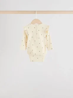 Blue/Cream/Coral Ditsy Baby Long Sleeve Frill Bodysuits 4 Pack (0mths-2yrs)