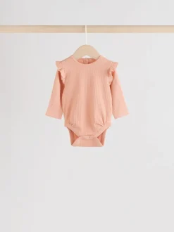 Blue/Cream/Coral Ditsy Baby Long Sleeve Frill Bodysuits 4 Pack (0mths-2yrs)