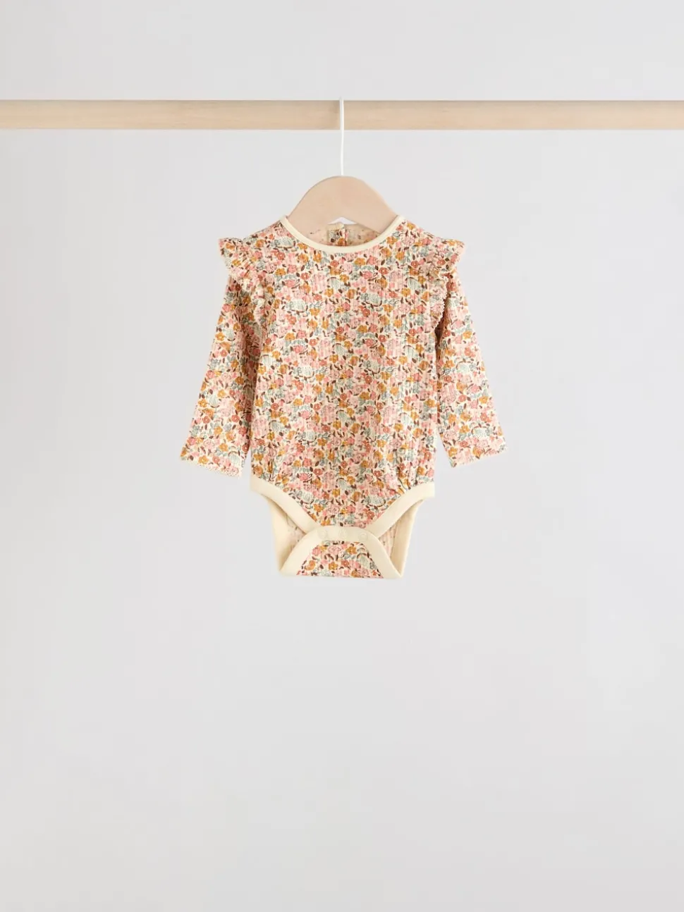 Blue/Cream/Coral Ditsy Baby Long Sleeve Frill Bodysuits 4 Pack (0mths-2yrs)