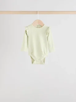 Blue/Cream/Coral Ditsy Baby Long Sleeve Frill Bodysuits 4 Pack (0mths-2yrs)